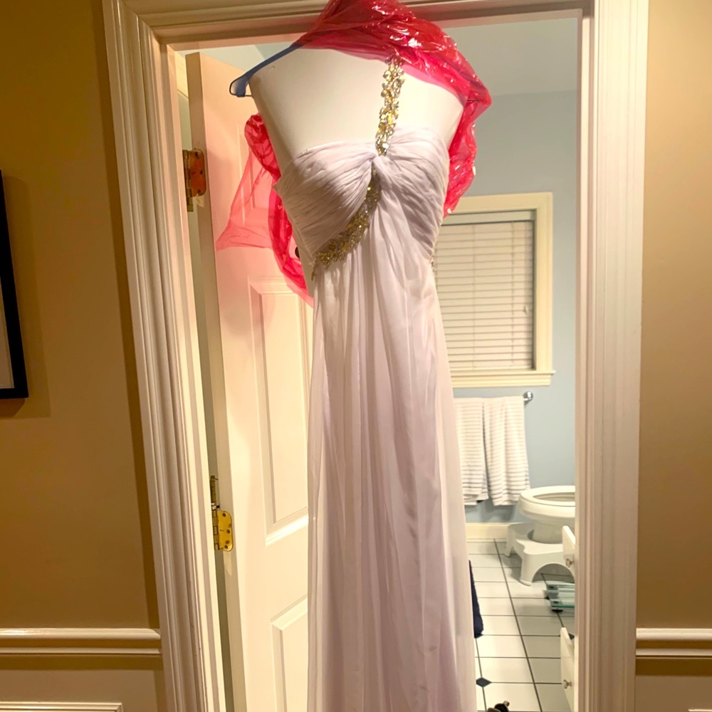 Long white gown, with gold beading